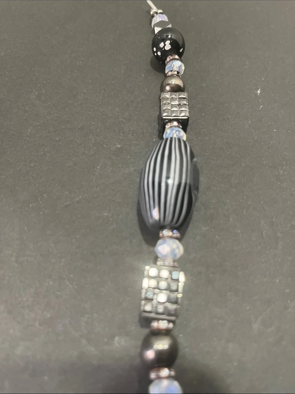 Handcrafted Black Bead Bracelet with Iridescent Accents